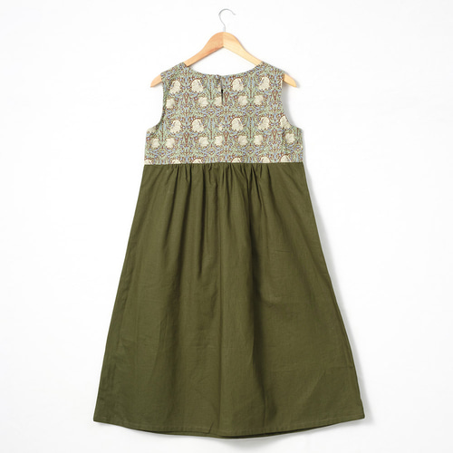 ウィリアムモリス 切り替えワンピース ハーフリネン 接触冷感 細  