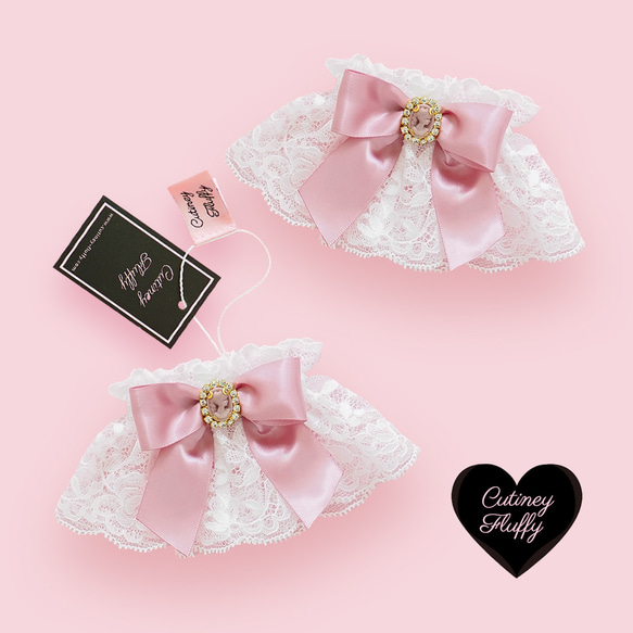 お袖留め 付け カフス カメオ オフ ホワイト レース ピンク