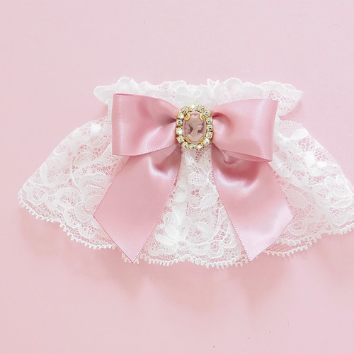 お袖留め 付け カフス カメオ オフ ホワイト レース ピンク