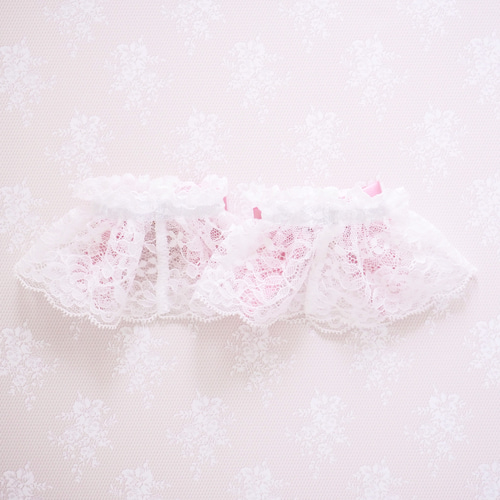 お袖留め 付け カフス カメオ オフ ホワイト レース ピンク