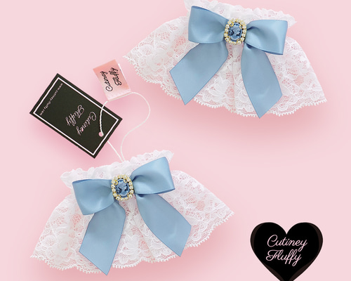 お袖留め 付け カフス カメオ オフ ホワイト レース ブルー