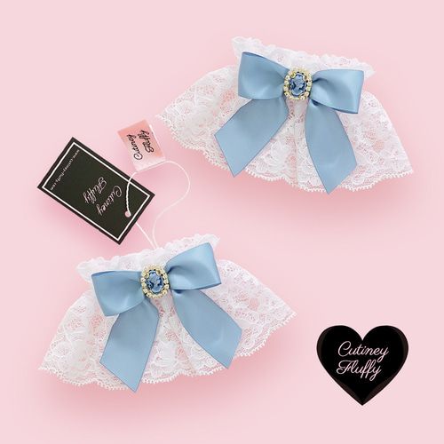 お袖留め 付け カフス カメオ オフ ホワイト レース ブルー