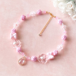 再販 ＊little princess＊ pink flower キッズイヤリング + キッズ ネックレス セット 花 3枚目の画像