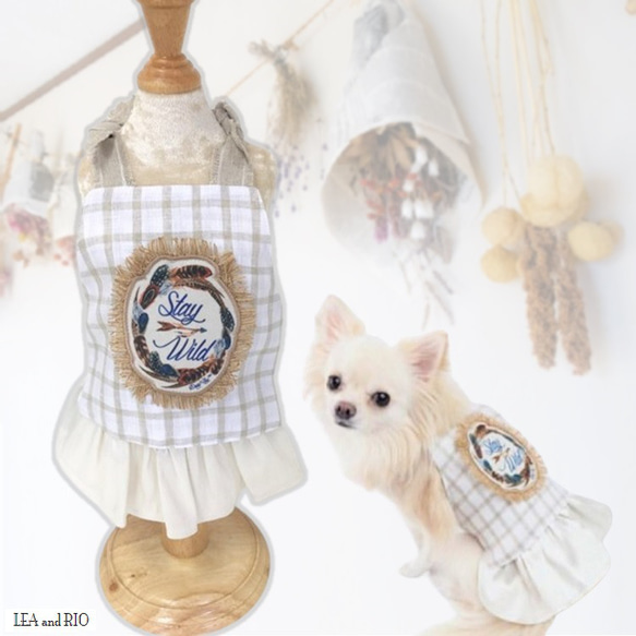 ワンピース ドレス ドッグウェア ナチュラル かわいい 小型犬用 犬服 猫服 犬の服 P107 1枚目の画像