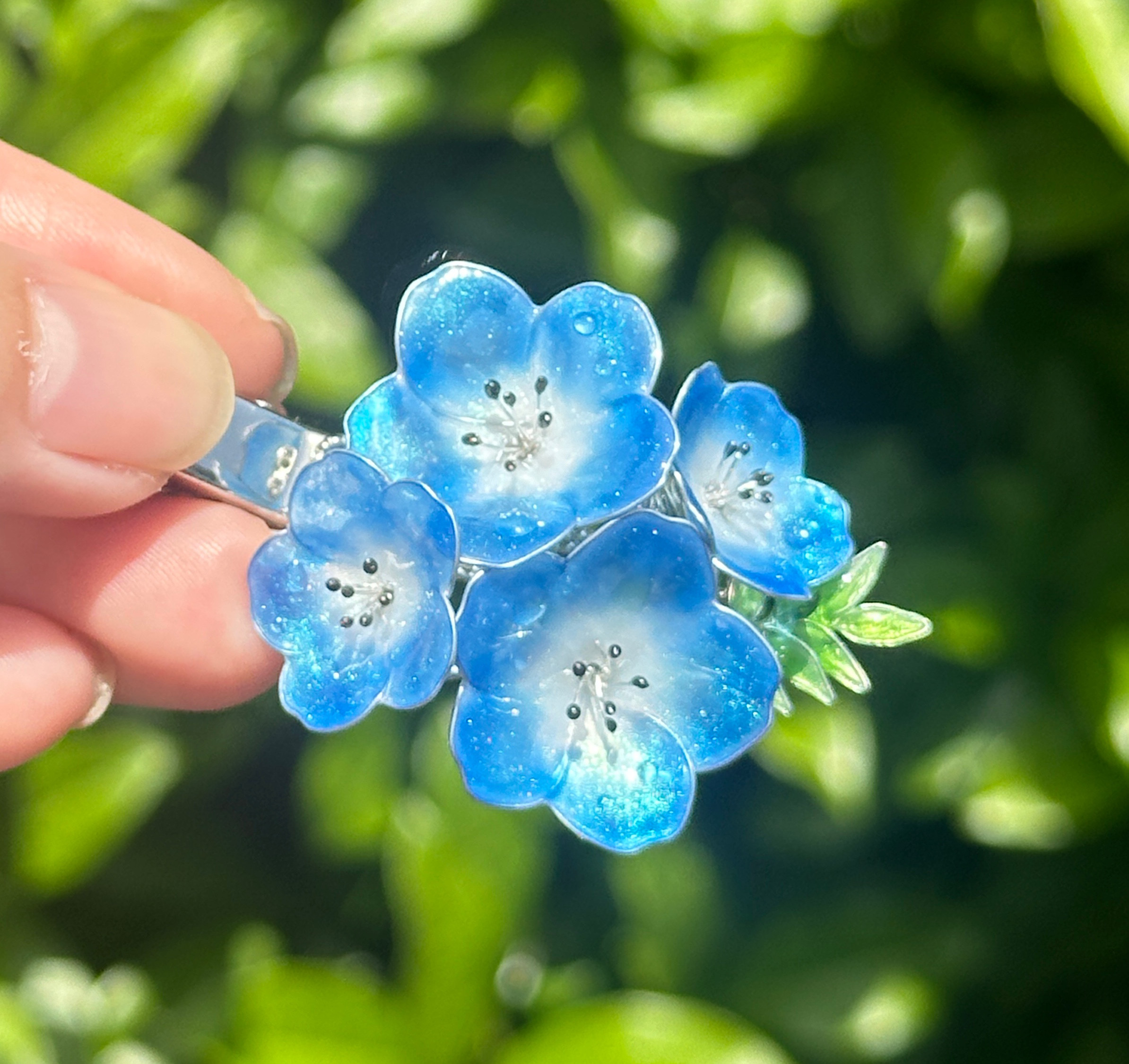 フィカレ　青い花柄クリップヘアピン　西武購入