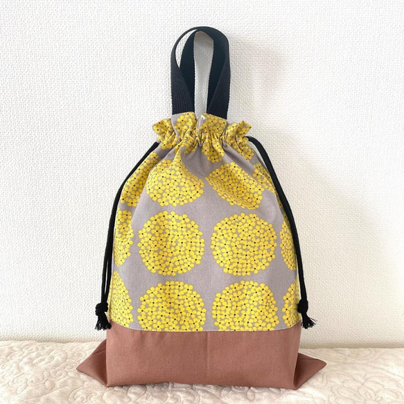 北欧風 紫陽花 お着替え袋 大きめ巾着袋 お道具袋 ハンドメイド 体操服  