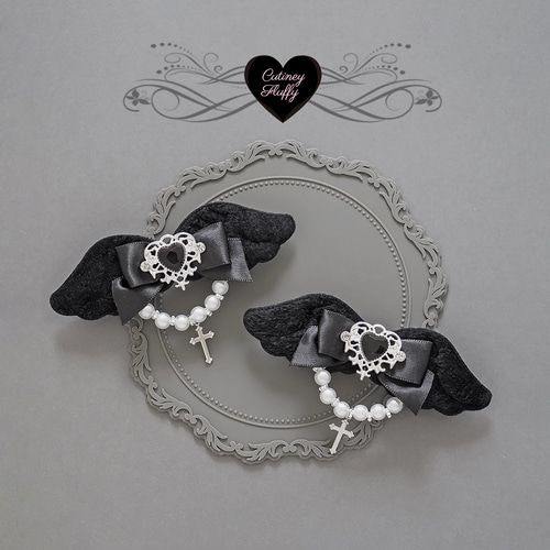 ブラック ウイング 天使の羽 ヘアクリップ ヘアリボン 2個セット