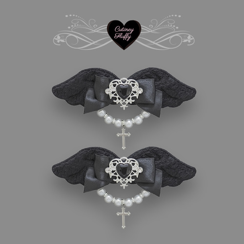ブラック ウイング 天使の羽 ヘアクリップ ヘアリボン 2個セット