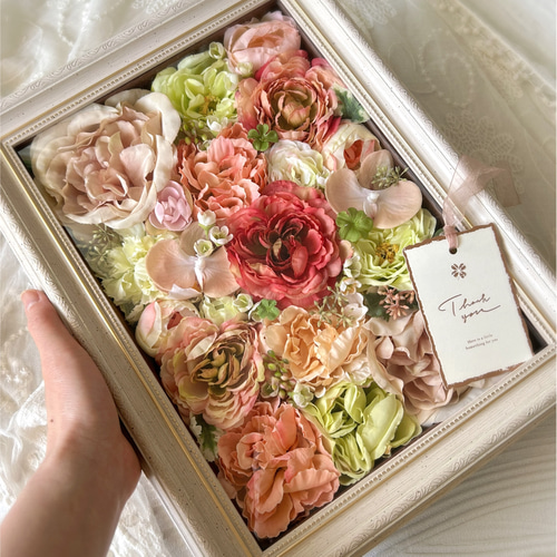 木製フォトフレーム　フラワーアレンジ　フラワーボックス フラワーボックスの作り方】┊フラワーフォトフレーム┊フラワー