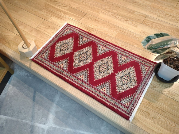 輕便可折疊手工編織地毯，巴基斯坦地毯，入口墊，部落地毯，78 x 45 厘米，手工編織地毯 第2張的照片