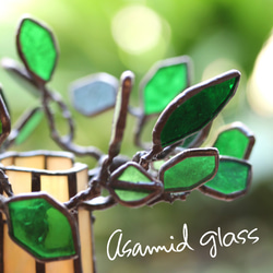 ステンドグラス　バオバブの木　グリーンの葉っぱ　ガラスのオブジェ 8枚目の画像
