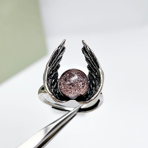 【超美品】ガーデンクォーツ　リング　天使の羽　指輪　天然石　水晶　1 2枚目の画像