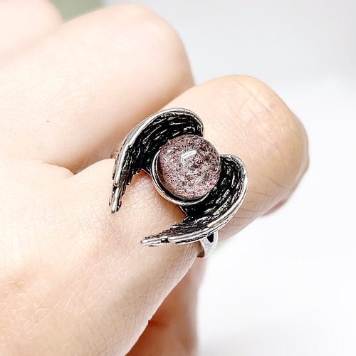 超美品】ガーデンクォーツ リング 天使の羽 指輪 天然石 水晶 1 指輪