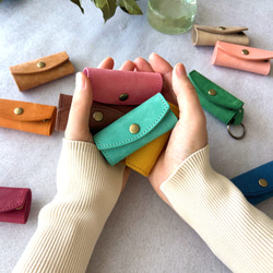 ミニ キーケース キーホルダー 革 イタリアレザー オイルレザー  小さな浪曼派コンパクトキーケース  名入れ 刻印 5枚目の画像