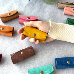 ミニ キーケース キーホルダー 革 イタリアレザー オイルレザー  小さな浪曼派コンパクトキーケース  名入れ 刻印 6枚目の画像