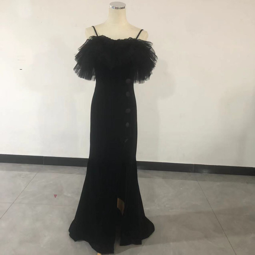 高品質！パーティードレス 黒 オフショル ミディアムドレス マーメイドライン エレガン ト クラシカル シアーな美しさ 19,700円