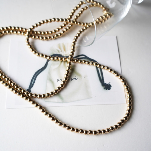 j272 存在感のあるゴールドボールチェーンの2連ネックレス 80cm