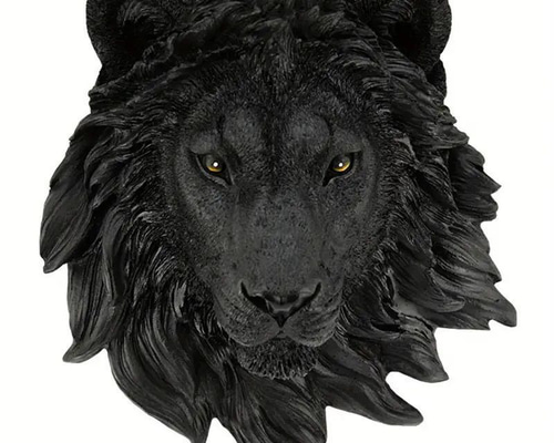 レプリカ 動物 ヘッドウォールマウント ブラックライオン 黒 頭