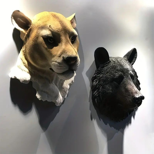 レプリカ 動物 ヘッドウォールマウント ブラックライオン 黒 頭