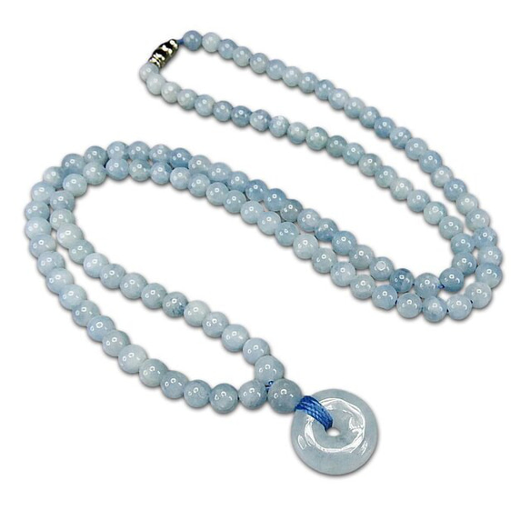 アクアマリンネックレストップ付き手作り一点物天然石3月誕生石711  