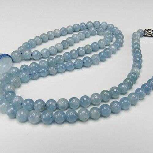 アクアマリンネックレストップ付き手作り一点物天然石3月誕生石711  