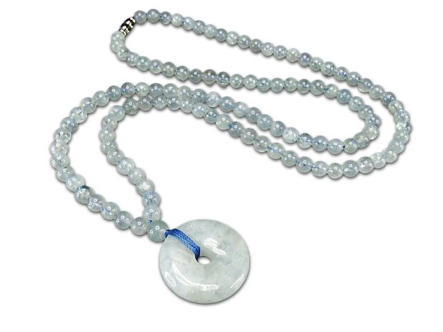 アクアマリンネックレストップ付き手作り一点物天然石3月誕生石105-052RZa