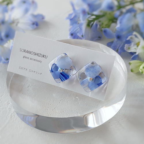 square flower ガラスのイヤリング/ピアス 『ネモフィラ』 イヤリング