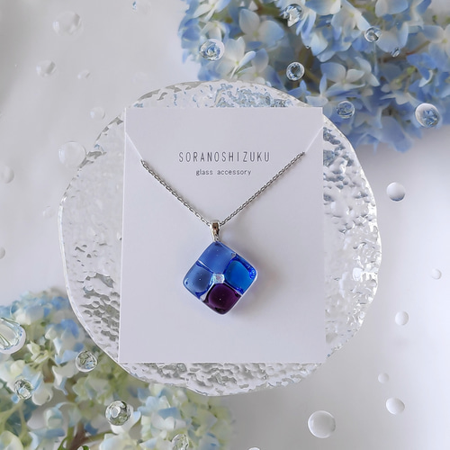 紫陽花』ガラス ネックレス square flower series ネックレス