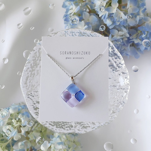 紫陽花』ガラス ネックレス square flower series ネックレス