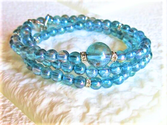 A58】 ネックレス アクアオーラ 水色 青 ブルー ビーズ ビーズ