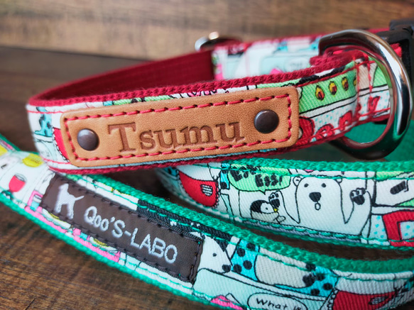 オーダーメイド中型犬用首輪☆栃木レザーに名入れ無料（コミック柄