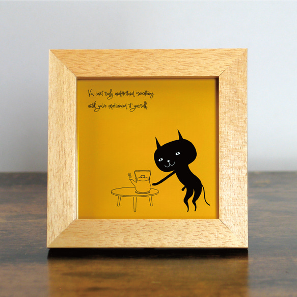 【額付き】 北欧　ネコ　猫　絵　絵画　アート　ポスター　黒猫　イラスト　グッズ　猫モチーフ　雑貨「ねこのひげ　0092」 1枚目の画像