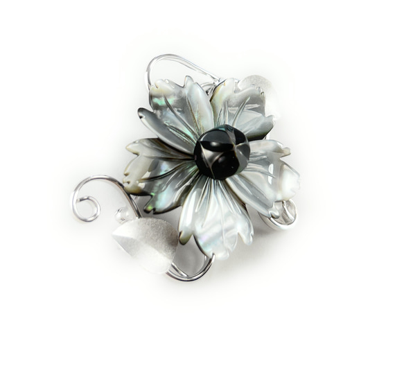 東京切子ブローチ　雅七宝　マザーオブパール　ブラック 5枚目の画像