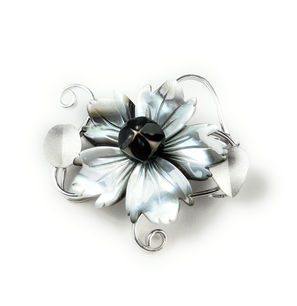 東京切子ブローチ　雅七宝　マザーオブパール　ブラック 2枚目の画像