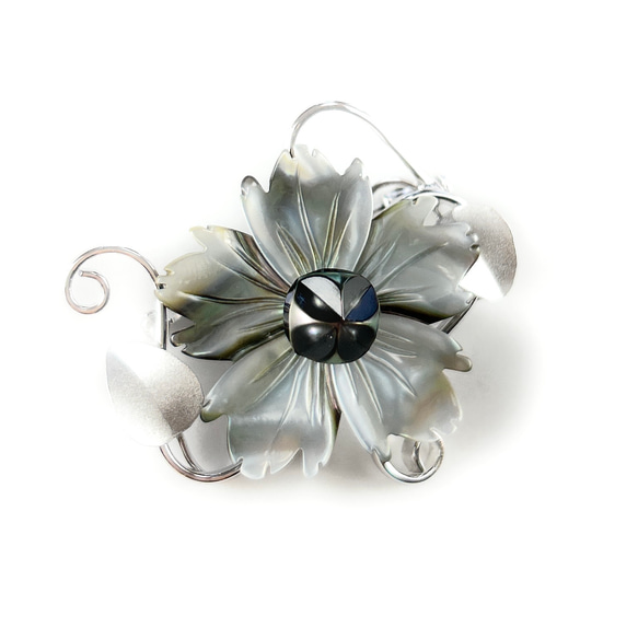 東京切子ブローチ　雅七宝　マザーオブパール　ブラック 4枚目の画像