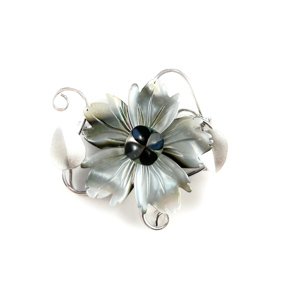 東京切子ブローチ　雅七宝　マザーオブパール　ブラック 3枚目の画像