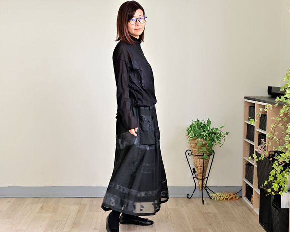 趣きのある３D花模様織りのギャザースカート：インナーペチコート付き 11枚目の画像