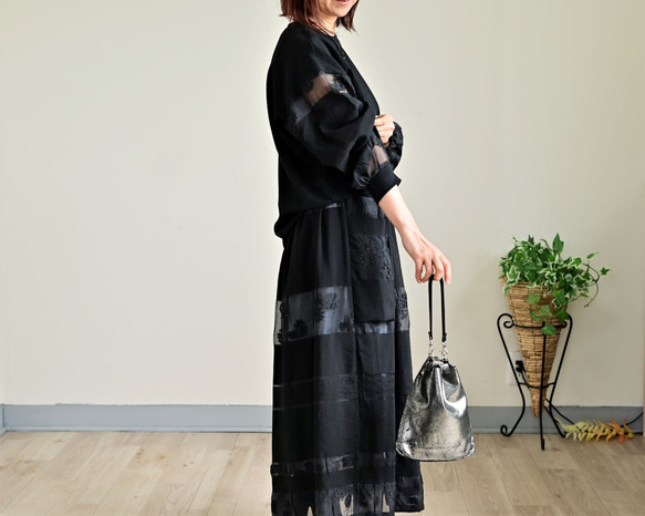 趣きのある３D花模様織りのギャザースカート：インナーペチコート付き 18枚目の画像