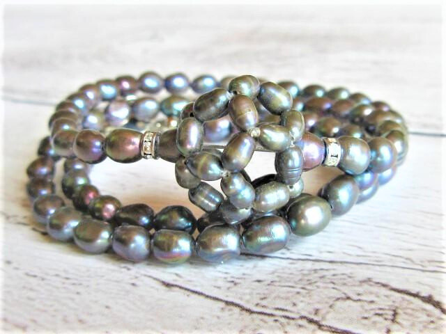 【C15】　ネックレス　淡水黒真珠　フラワーデザイン　天然石　半貴石　天然石ビーズアクセサリー