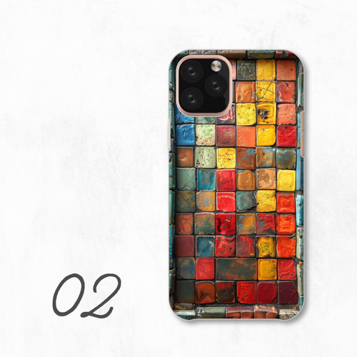 iPhone用カラフルハードケース カラフル モザイク 配色 アート モダン 全機種対応スマホケース 背面型