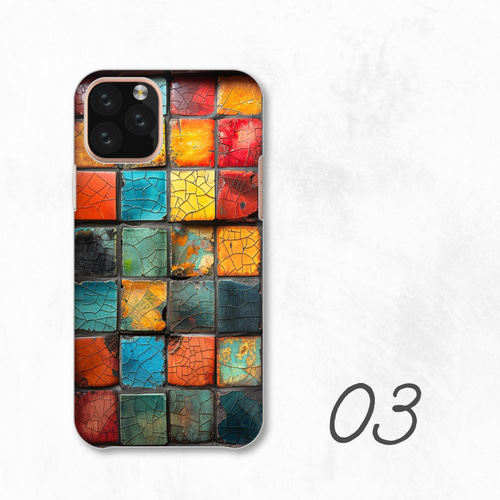 iPhone用カラフルハードケース カラフル モザイク 配色 アート モダン 全機種対応スマホケース 背面型