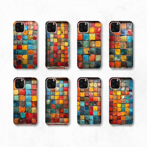カラフル モザイク 配色 アート モダン 全機種対応スマホケース 背面型