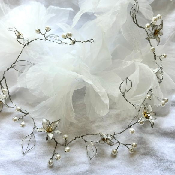 【レビューで送料無料】カチューシャ ワイヤー 花 髪飾り ウェディング 小枝 結婚式 ブライダル ヘッドドレス 7枚目の画像