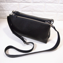 ★日本製造★真皮★L型拉鍊，加大號★斜挎單肩包★黑色★寬肩帶3cm★銀色拉鍊★ 第11張的照片