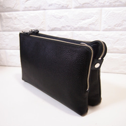 ★日本製造★真皮★L型拉鍊，加大號★斜挎單肩包★黑色★寬肩帶3cm★銀色拉鍊★ 第14張的照片