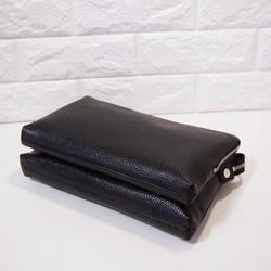 ★日本製造★真皮★L型拉鍊，加大號★斜挎單肩包★黑色★寬肩帶3cm★銀色拉鍊★ 第5張的照片