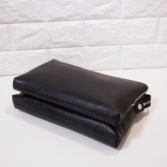 ★日本製造★真皮★L型拉鍊，加大號★斜挎單肩包★黑色★寬肩帶3cm★銀色拉鍊★ 第5張的照片