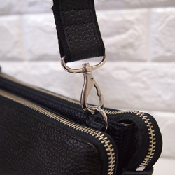 ★日本製造★真皮★L型拉鍊，加大號★斜挎單肩包★黑色★寬肩帶3cm★銀色拉鍊★ 第13張的照片