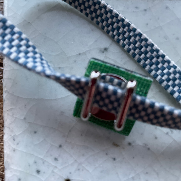 切子風の帯留　青碧　正方形　三分紐付き 3枚目の画像