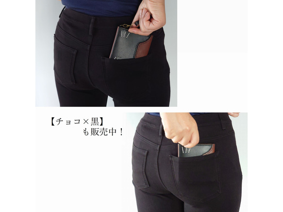 【名入れ】くすみブルー×白【革にゃんこ】カードが入る小さな革財布&ちびネコインケース付・猫財布 ※袋ラッピング無料 17枚目の画像